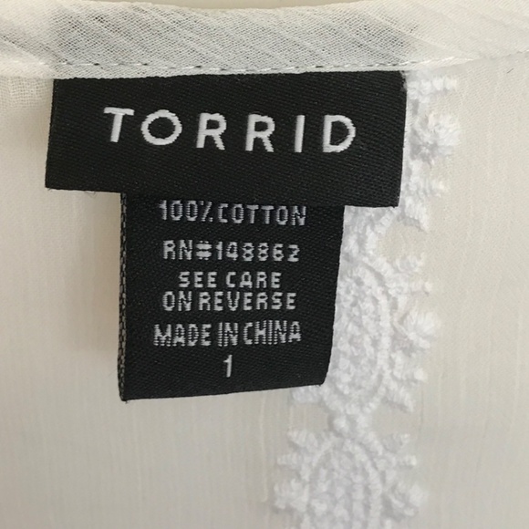 TORRID Embroidered Blouse V-Neck White Sheer 3/4 Sleeves Women’s Plus Size 1X - Picture 16 of 16